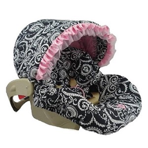 Baby Bella Maya Infant Car Seat Cover  Mid Summer Dream with Pink lining and ruffle.
