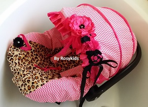 infant car seat cover pink chevy print.
